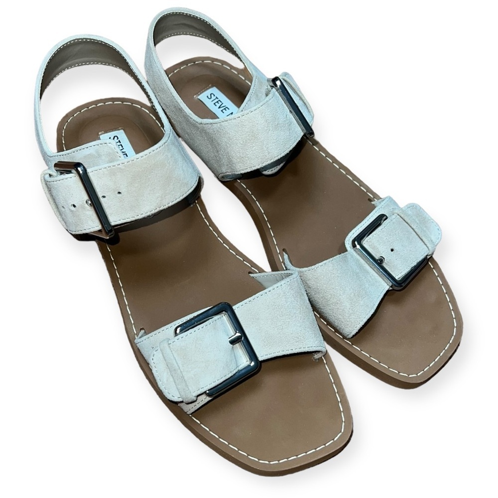 Steve Madden Tan Buckle Square Toe Flat Sandal 9.5
